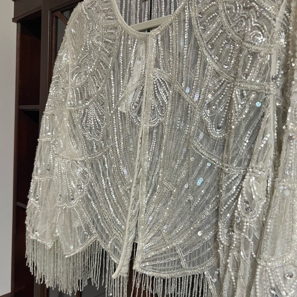 ASOS EDITION embellished fringe cape in ivory - Picture 7 of 7